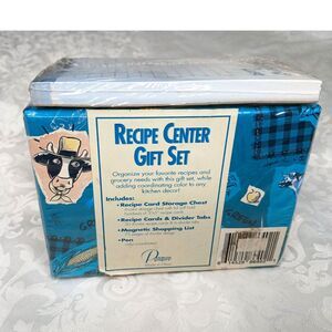 Vintage Penman Paper Recipe Center Organizer Gift Set Blue Cow Food Theme NEW